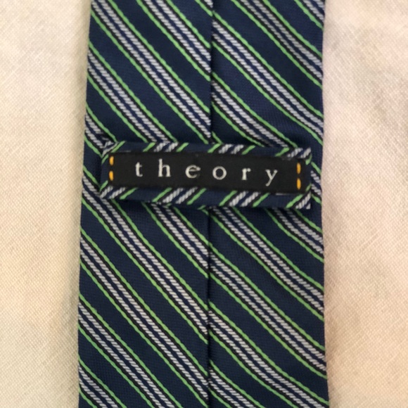 Theory Mens Slim Green and Blue Striped Rep Tie - Picture 4 of 5